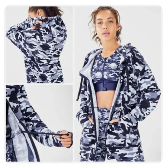 Fabletics Leah Navy Camo Oversized Hooded Sweatshirt - Picture 1 of 11